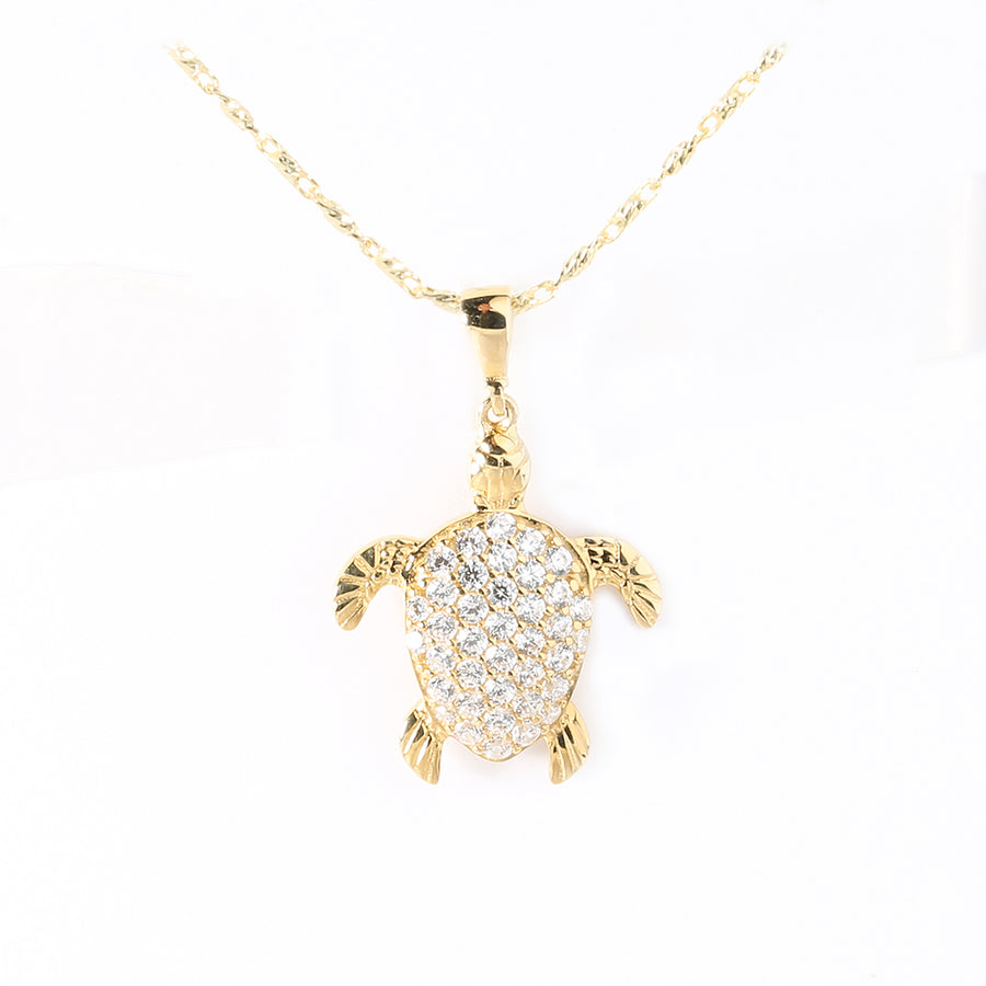 14K Solid Yellow Gold See Turtle Pendant w/cz (Chain Sold Separately)