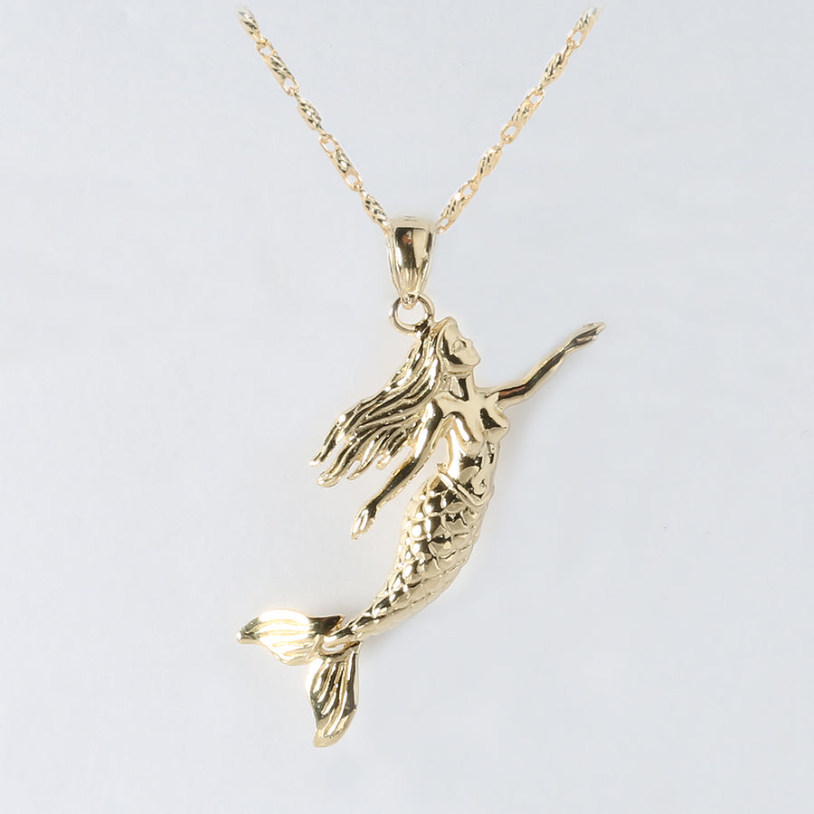 14K Solid Yellow Gold Mermaid Pendant (Chain Sold Separately)