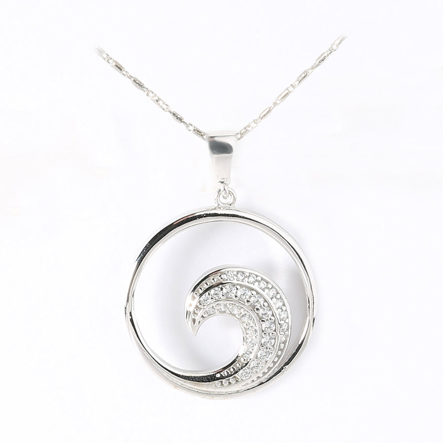 14K Solid White Gold Wave Pendant w/CZ (Chain Sold Separately)
