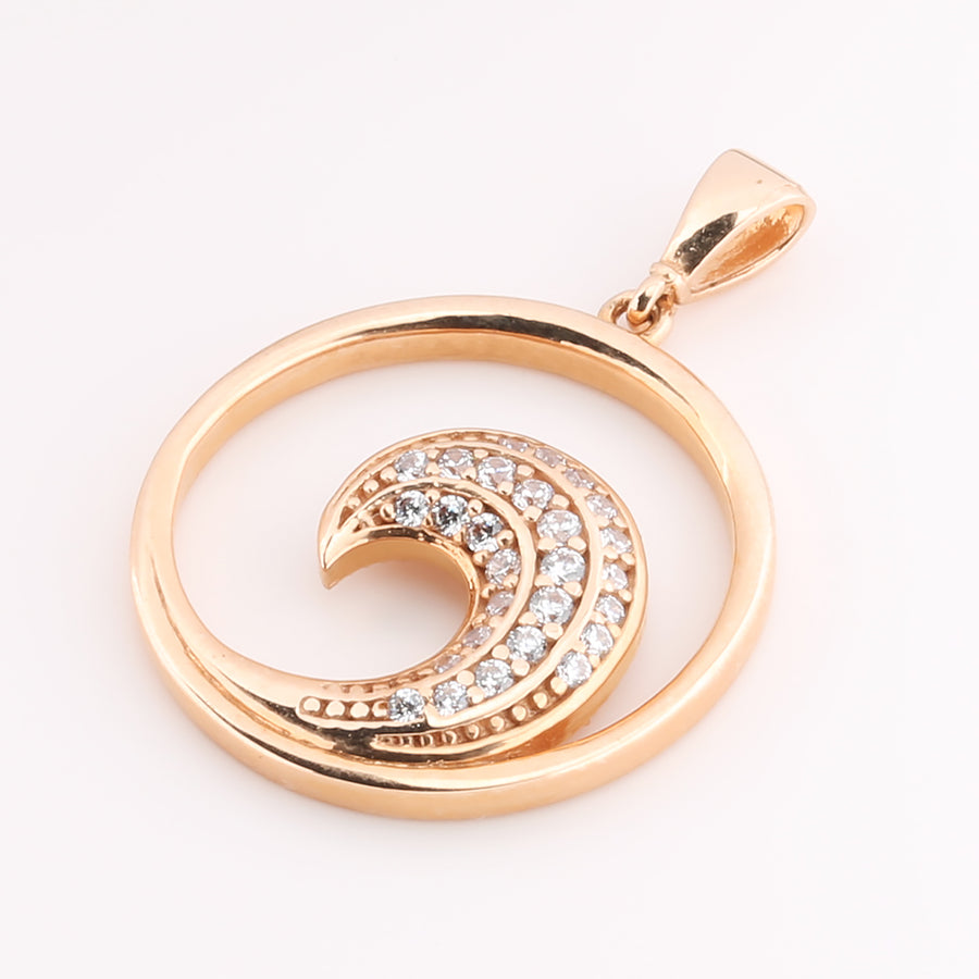 14K Solid Pink Gold Wave Pendant w/CZ (Chain Sold Separately)