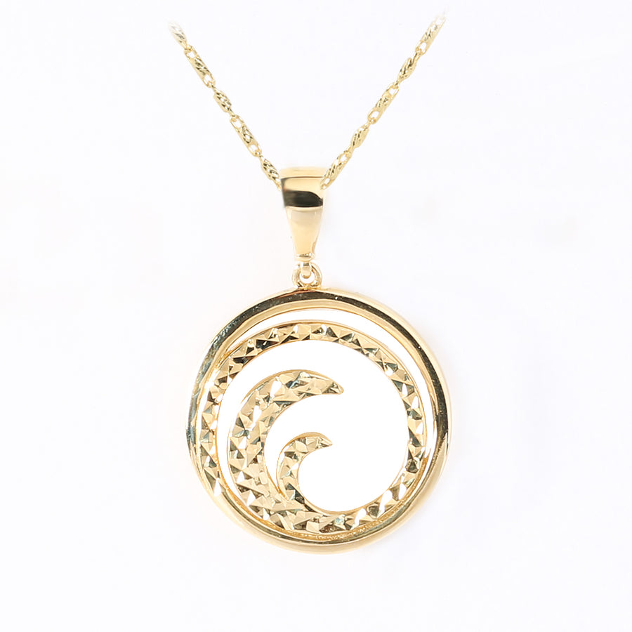 14K Solid Yellow Gold Wave Pendant Diamond Cut(M) (Chain Sold Separately)