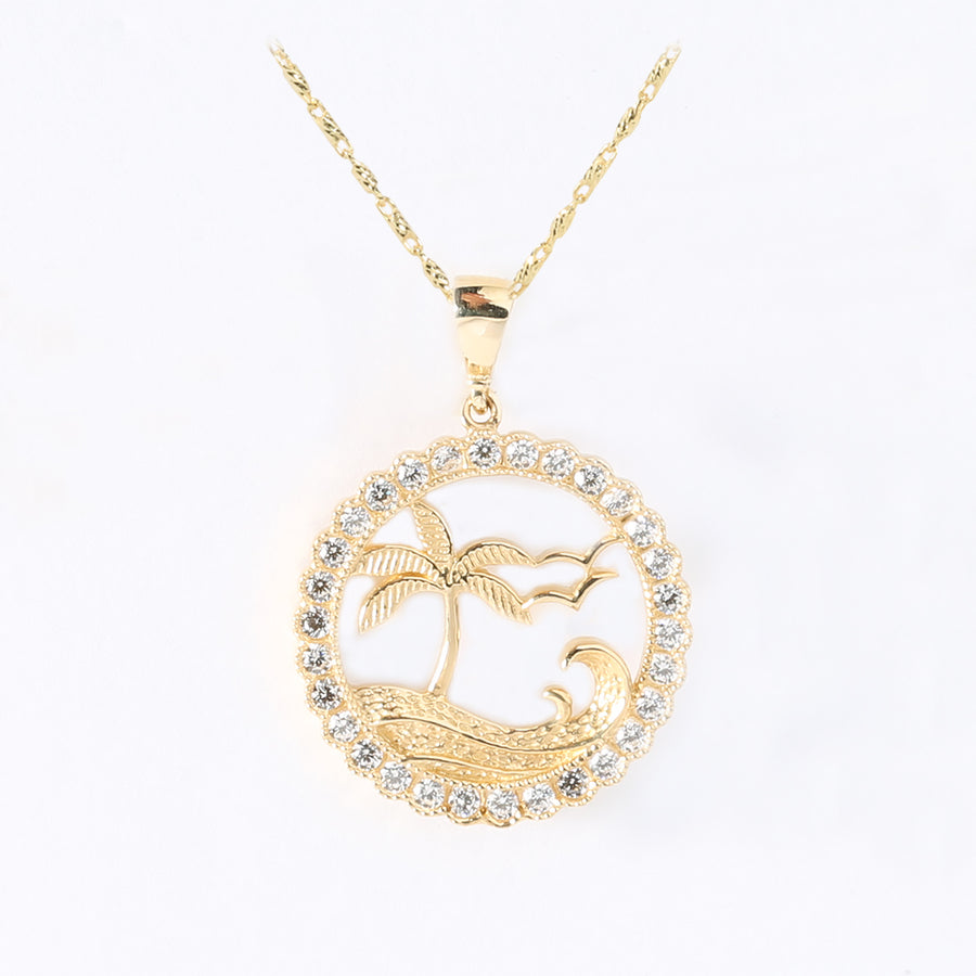 14K Solid Yellow Gold Island Pendant w/CZ (Chain Sold Separately)