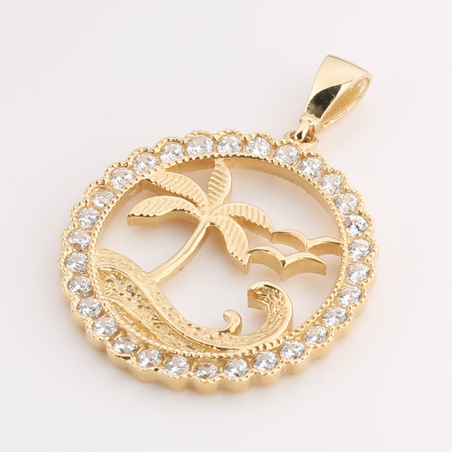 14K Solid Yellow Gold Island Pendant w/CZ (Chain Sold Separately)