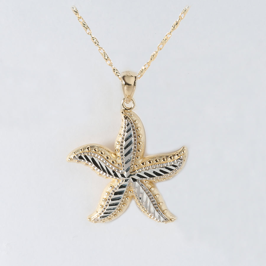14K Solid Yellow Gold Starfish Pendant Two Tone (Chain Sold Separately)