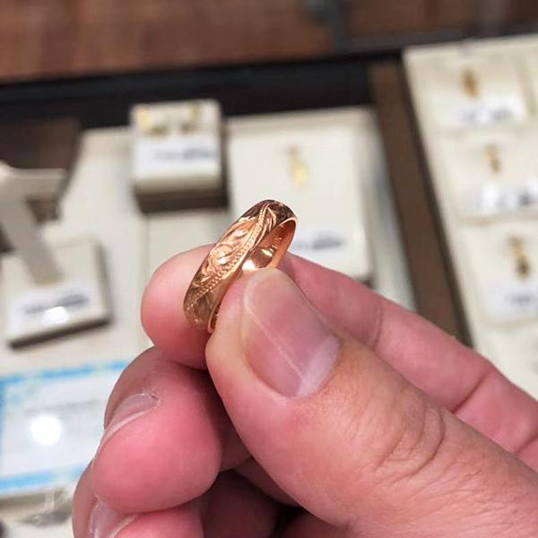 14K Pink Gold Hawaiian King Scroll Ring 4mm