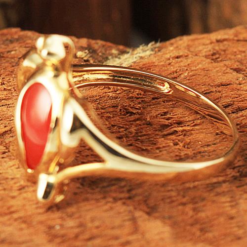 14K Yellow Gold Honu (Hawaiian Turtle) with Red Coral Inlaid Ring