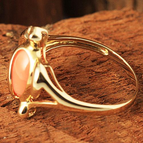14K Yellow Gold Honu (Hawaiian Turtle) with Pink Coral Inlaid Ring