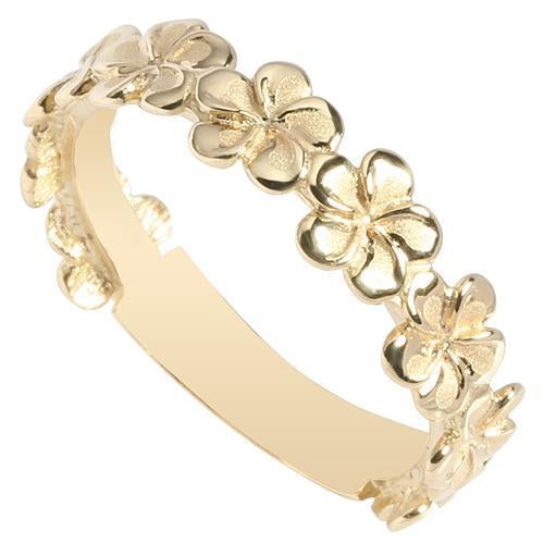 14K Yellow Gold Plumeria Lei Ring with High Polish Edge 5mm - Hanalei Jeweler