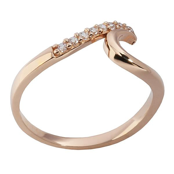 14K Pink Gold Wave Ring with CZs