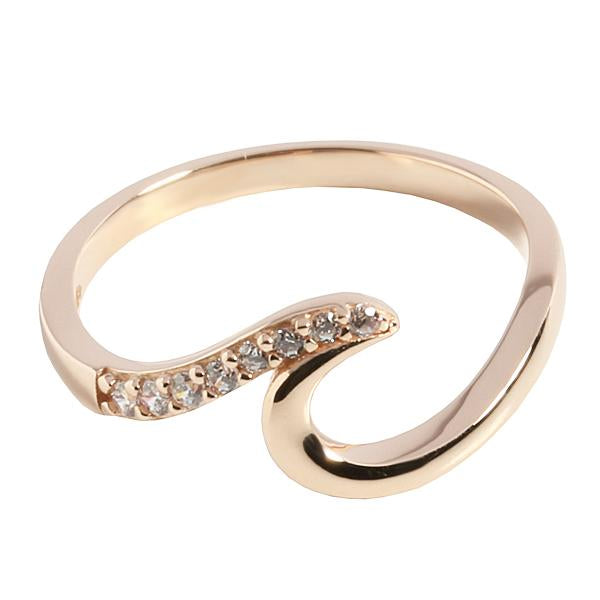 14K Pink Gold Wave Ring with CZs