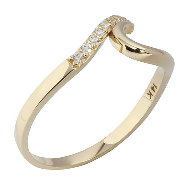 14K Yellow Gold Wave Ring with CZs