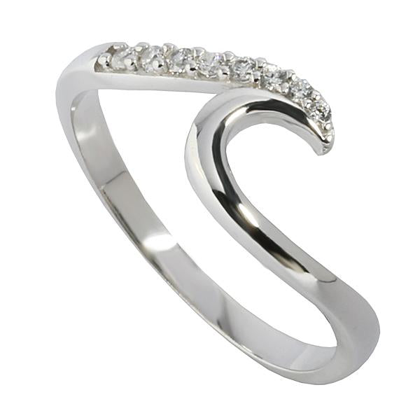 14K White Gold Wave Ring with CZs