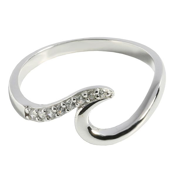 14K White Gold Wave Ring with CZs