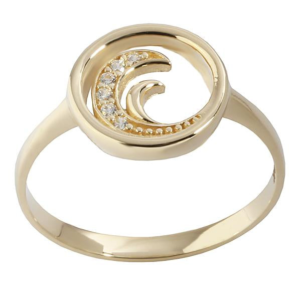14K Yellow Gold Wave Ring Wave in Circle with CZs
