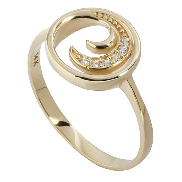 14K Yellow Gold Wave Ring Wave in Circle with CZs