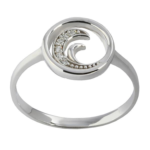 14K White Gold Wave Ring Wave in Circle with CZs