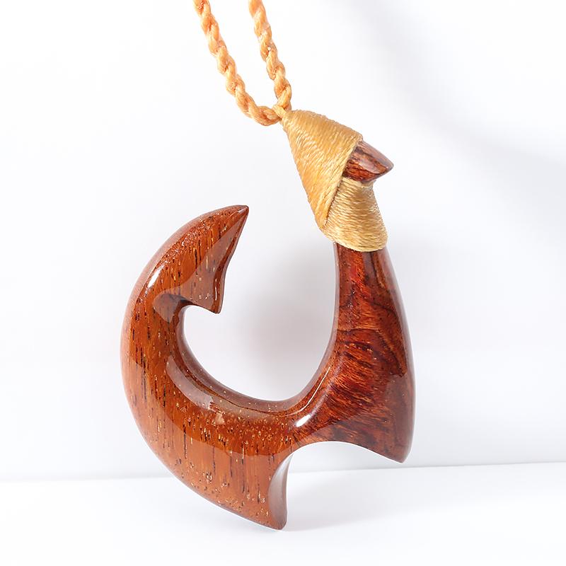 45x63mm Hand-made Koa Wood Fish Hook Necklace