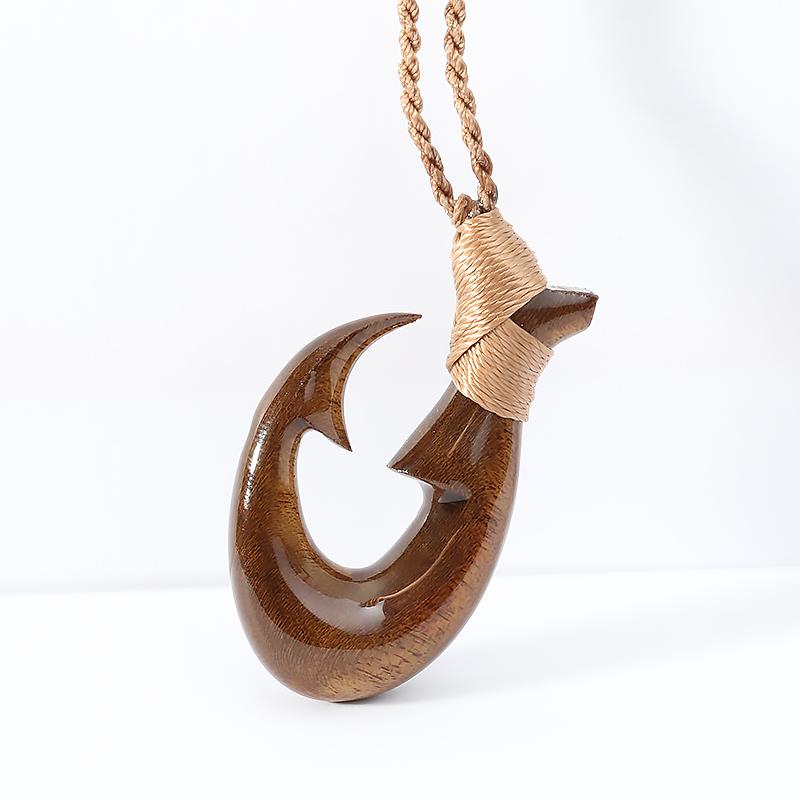 25x45mm Hand-made Koa Wood Fish Hook Necklace