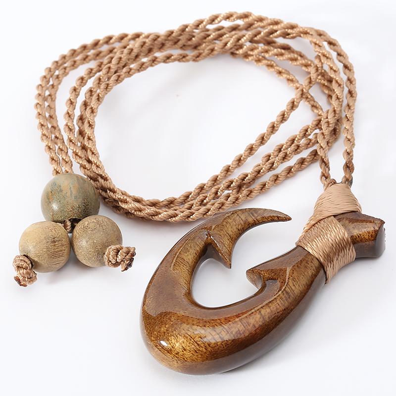 25x45mm Hand-made Koa Wood Fish Hook Necklace