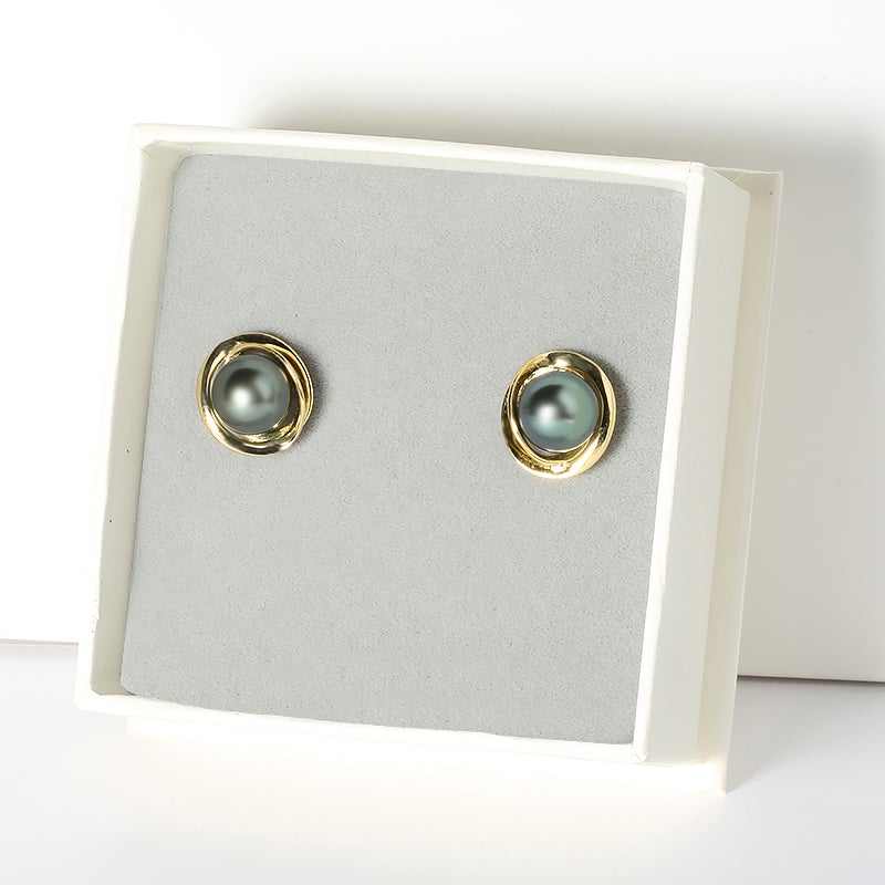 Tahitian Cultured Pearl in Sterling Silver Yellow Gold Plated Post Earrings 9-10mm