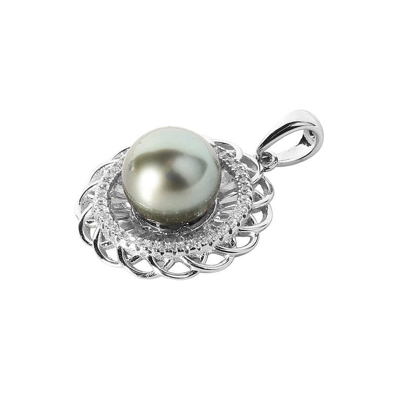 Tahitian Cultured Pearl in Sterling Silver with CZ Setting Pendant 9-10mm (Chain Sold Separately)