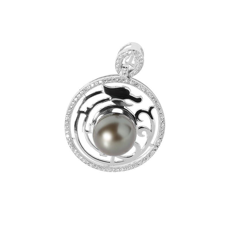 Tahitian Cultured Pearl in Sterling Silver with CZ Circle Pendant 10-11mm (Chain Sold Separately)