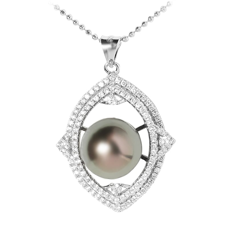 Tahitian Cultured Pearl in Sterling Silver with CZ Setting Pendant 11-12mm (Chain Sold Separately)