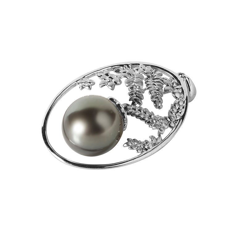 Tahitian Cultured Pearl in Sterling Silver Oval Pendant 12-13mm (Chain Sold Separately)