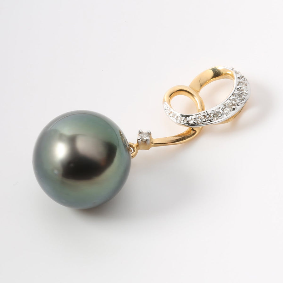 Tahitian Pearl Pendant in 14K Yellow Gold, With Diamonds, 12-13mm (Chain Sold Separately)