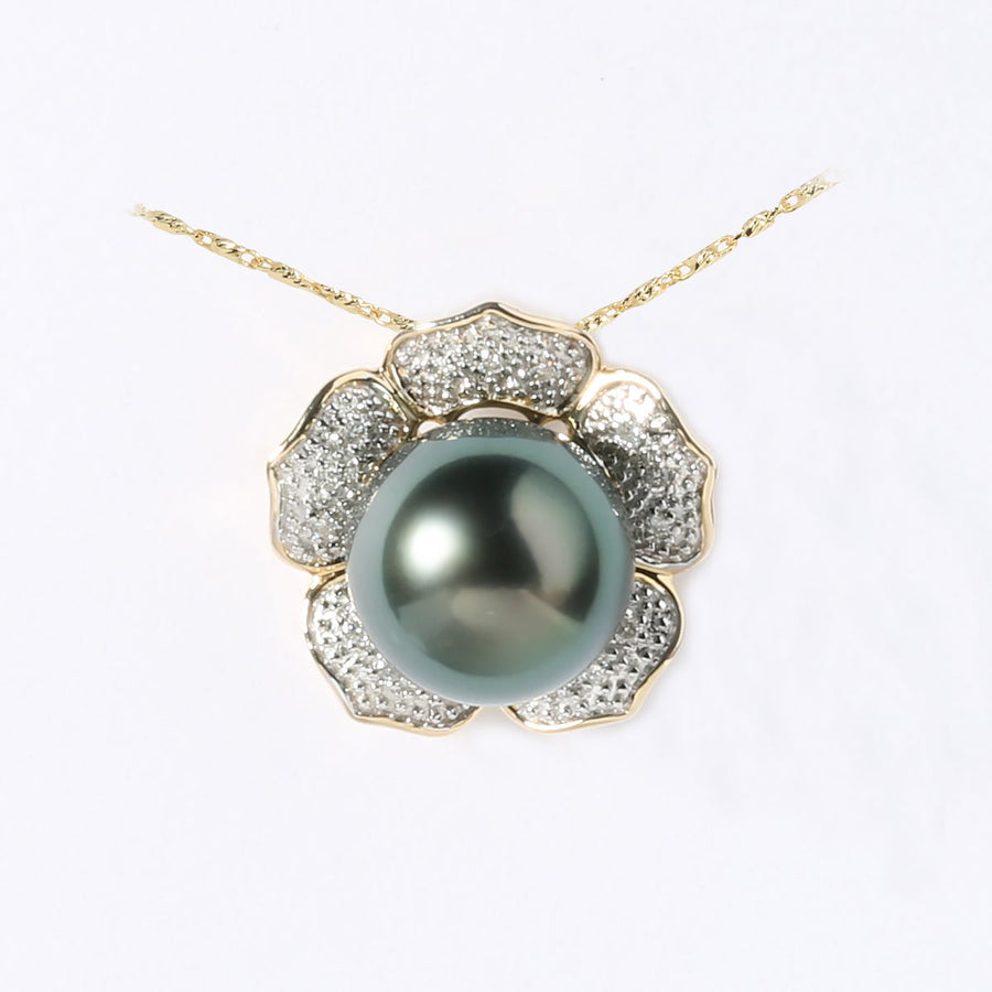 Tahitian Pearl Pendant in 14K Yellow Gold, With Diamonds, 10-11mm (Chain Sold Separately)