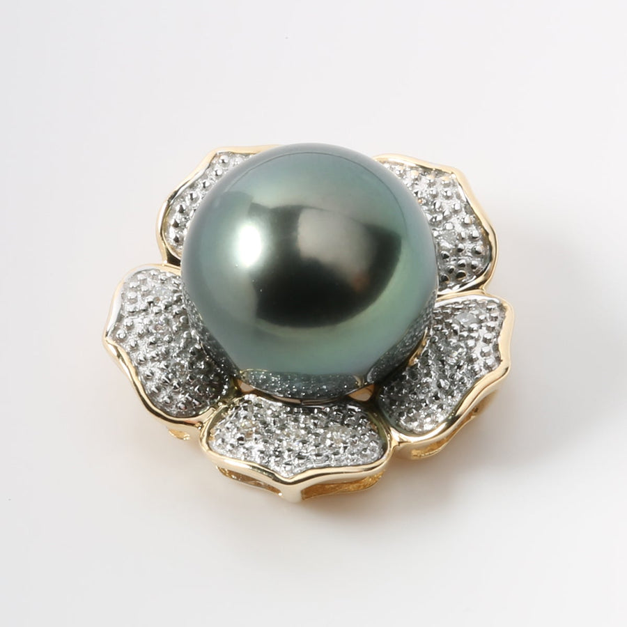 Tahitian Pearl Pendant in 14K Yellow Gold, With Diamonds, 10-11mm (Chain Sold Separately)