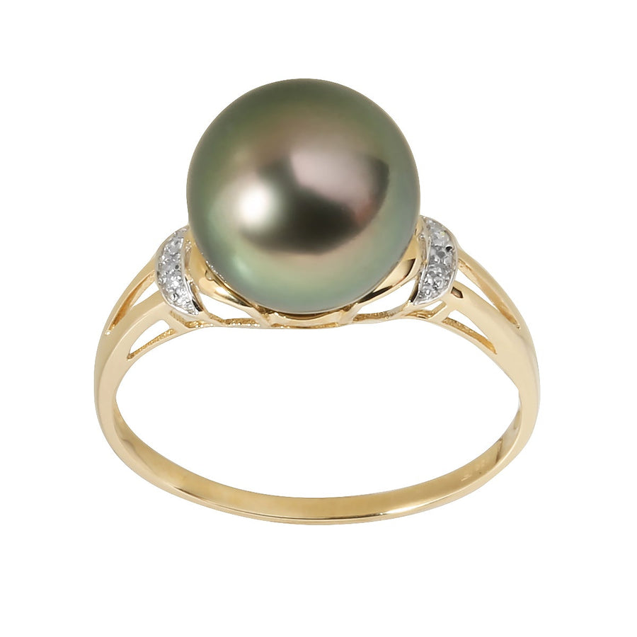 Tahitian Pearl Ring in 14K Yellow Gold, With Diamonds, 10-11mm
