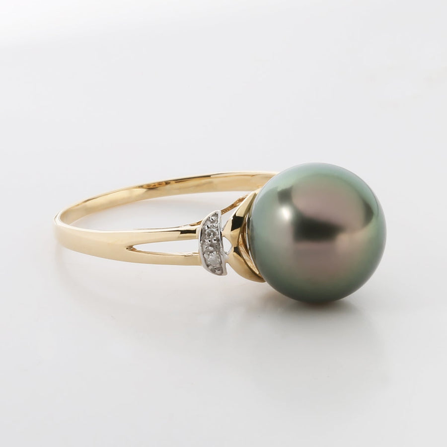 Tahitian Pearl Ring in 14K Yellow Gold, With Diamonds, 10-11mm