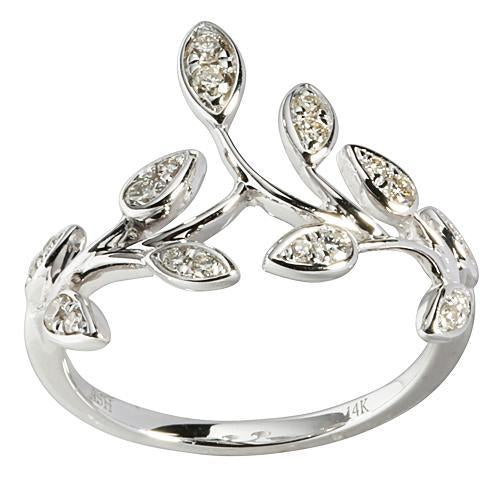 0.27 ct. t.w.  Diamond Ring in Solid 14K White Gold Maile Leaf - Hanalei Jeweler