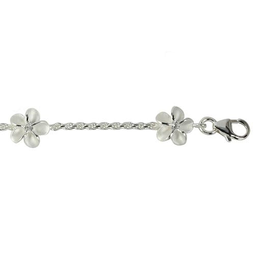 Sterling Silver 8mm Plumeria with CZ Rope Chain Bracelet