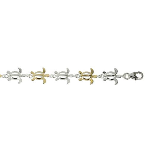 Sterling Silver Two-Tone Yellow Gold Plated Honu (Hawaiian Turtle) Bracelet