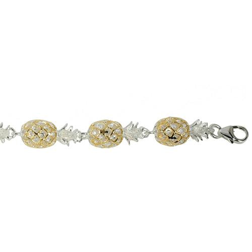 Sterling Silver Two-Tone Yellow Gold Plated Pineapple Bracelet