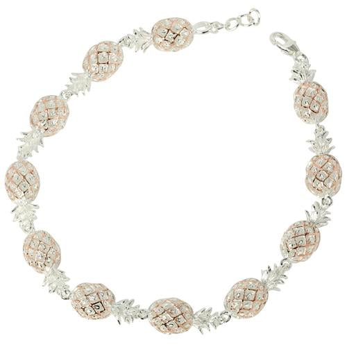 Sterling Silver Two-Tone Pink Gold Plated Pineapple Bracelet