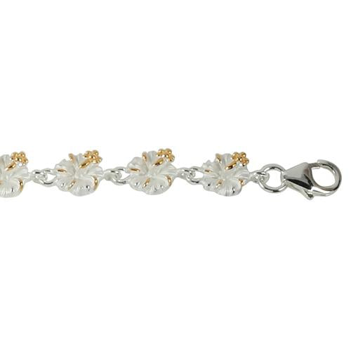 Sterling Silver Two-Tone Yellow Gold Plated 6mm Hibiscus Bracelet