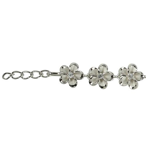 Sterling Silver Rhodium Plated 10mm Plumeria with CZ Bracelet