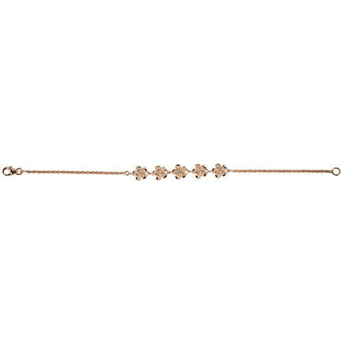 Sterling Silver Pink Gold Plated 8mm Plumeria with CZ Rope Chain Bracelet