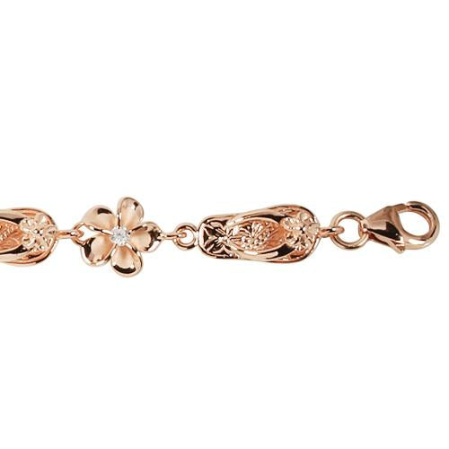 Sterling Silver Pink Gold Plated Slipper and 8mm Plumeria with CZ Bracelet