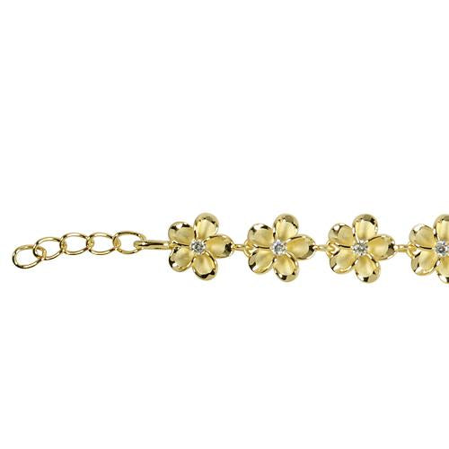 Sterling Silver Yellow Gold Plated 10mm Plumeria with CZ Bracelet
