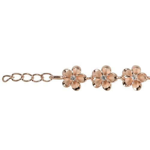 Sterling Silver Pink Gold Plated 10mm Plumeria with CZ Bracelet