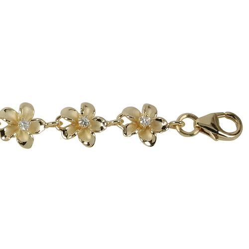 Sterling Silver Yellow Gold Plated 8mm Plumeria with CZ Prong Bracelet