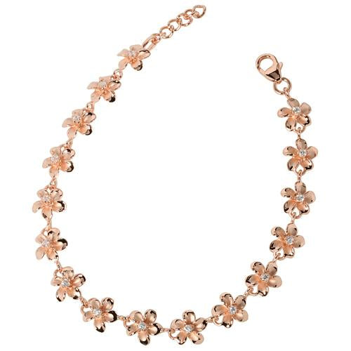 Sterling Silver Pink Gold Plated 8mm Plumeria with CZ Prong Bracelet