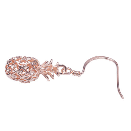 Pink Gold Plated Sterling Silver Small Pinapple Hook Earring