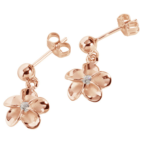 Pink Gold Plated Bead Plumeria Stud Earring 10mm