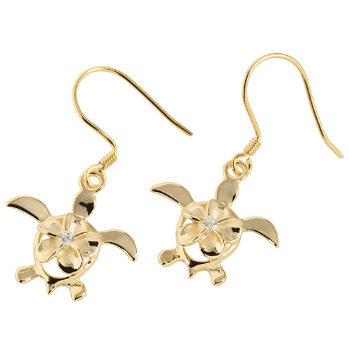 Yellow Gold Plated sterling Silver 8mm Plumeria In Honu Hook Earring