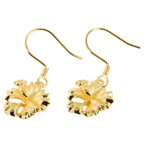 Yellow Gold Plated Sterling Silver Hibiscus Hook Earring 12mm